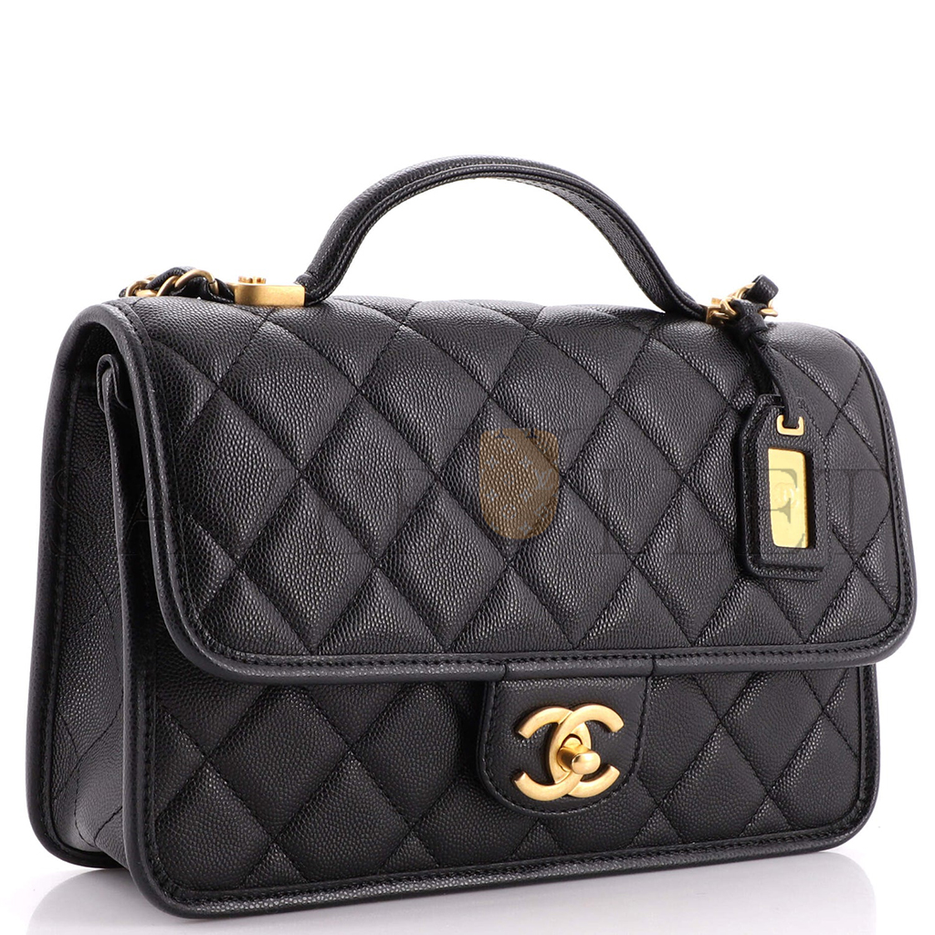 Ch*el master caviar quilted school memory top handle flap black (25*21.5*7cm)